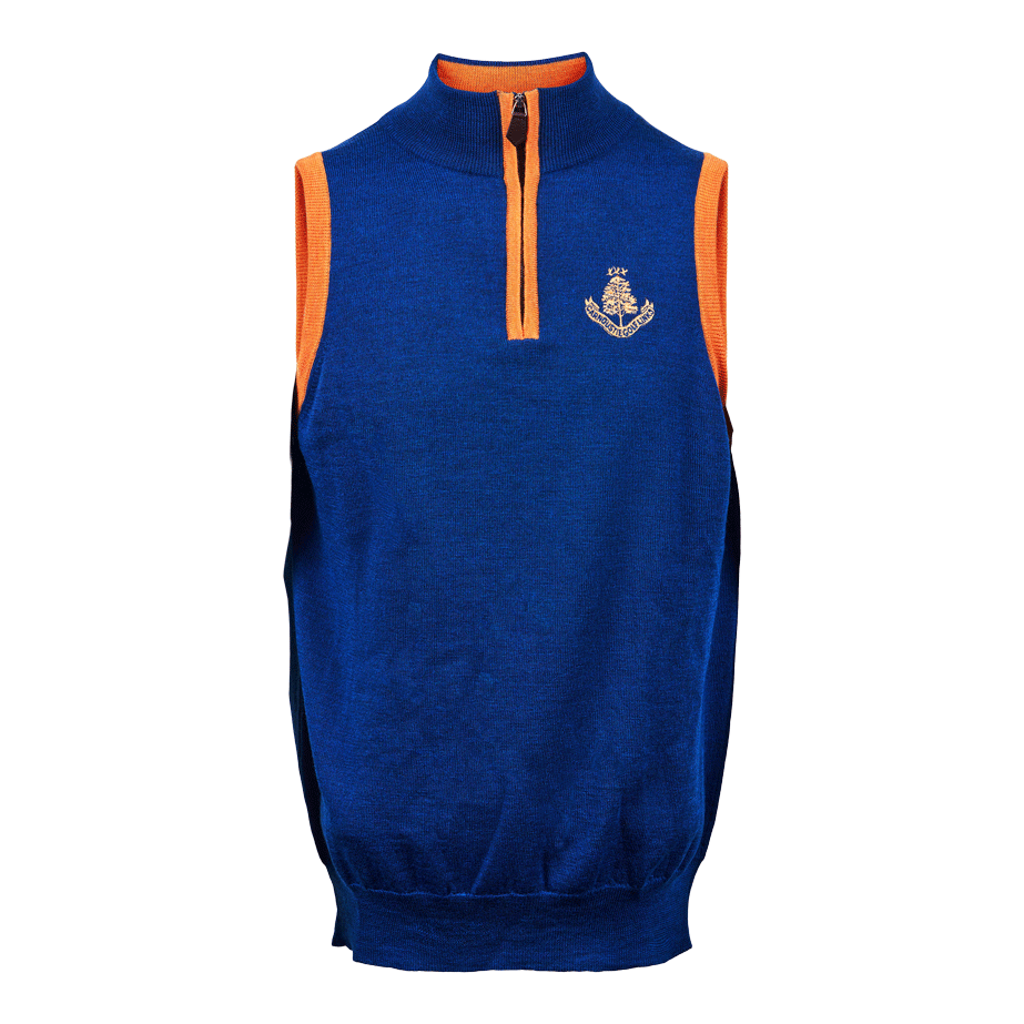 Merino Wool 1/4 Zip Slipover - Blue/Orange
