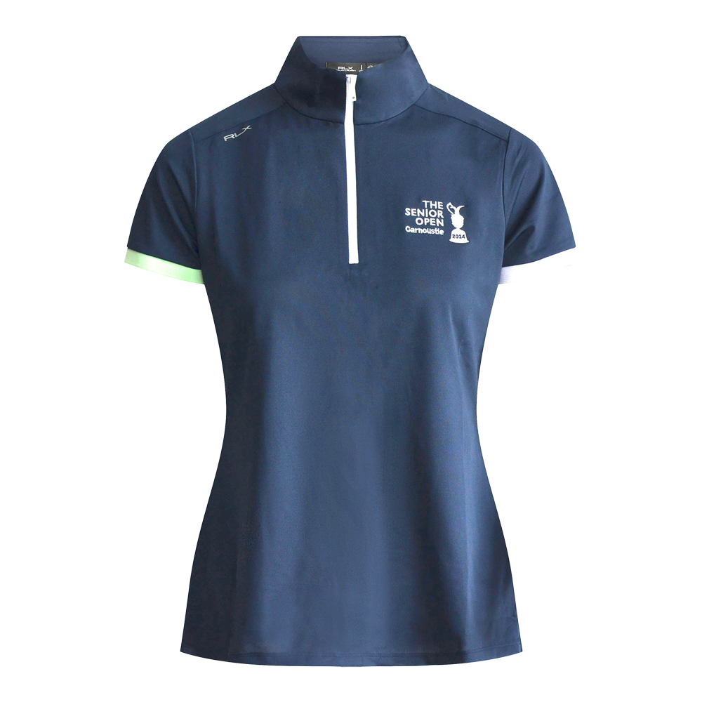 Air Tech Pique Zip Neck Polo Shirt - Refined Navy/Green/Purple