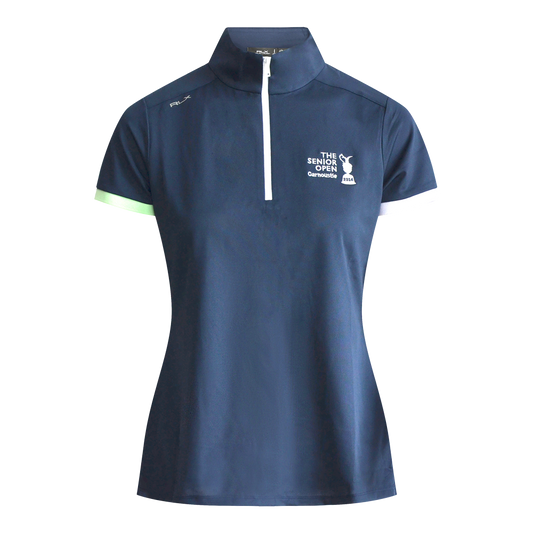 Air Tech Pique Zip Neck Polo Shirt - Refined Navy/Green/Purple