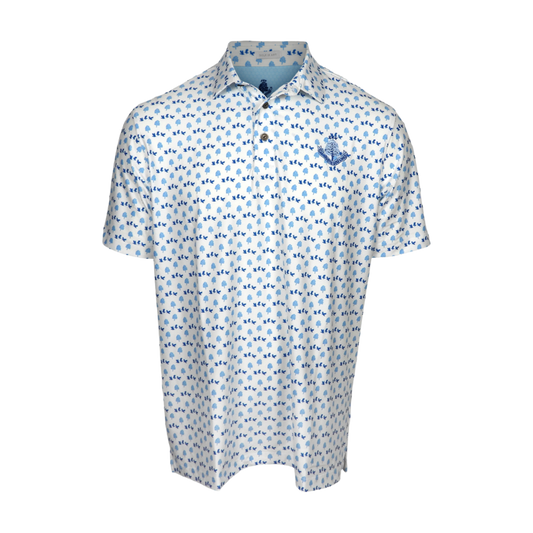 Cgl Birds And Tree Polo Shirt - White/Mid Blue/Blue