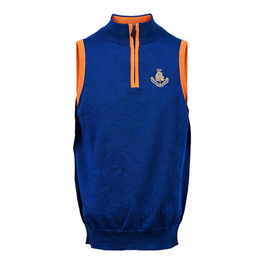 Merino Wool 1/4 Zip Slipover - Blue/Orange