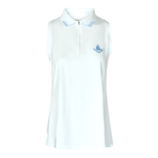 Chrissie Sleeveless Polo Shirt - White/Cottage Blue