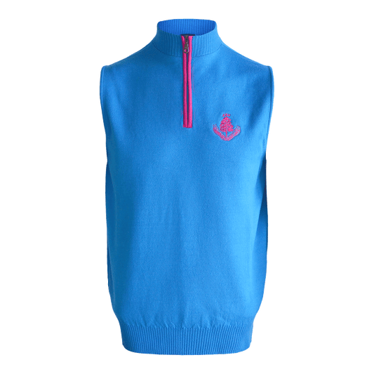 Merino Contrast Zip Neck Slipover - Teal/Slate Trim